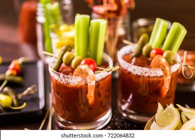 Bloody Mary Cocktail Bar With Variety Of Garnishes.