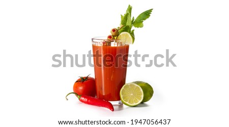 Bloody Mary cocktail in glass isolated on white background