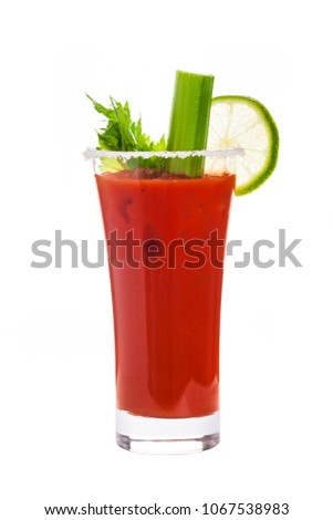 Bloody Mary Cocktail Isolated on white background. Selective focus.