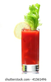 bloody mary with lemon wedge, isolated on white