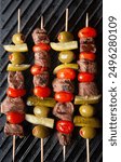 Bloody Mary Tabasco Kabob Skewers with steak, olives, pickles and tomatoes