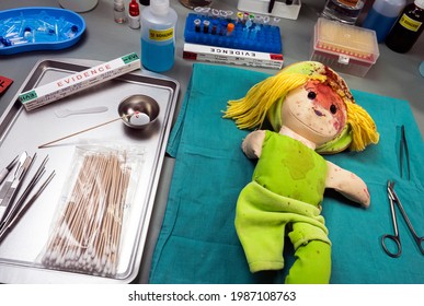 Bloody Rag Doll, Key Evidence In Murder, Crime Lab Analysis, Conceptual Image