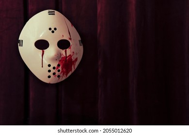 A Bloody And Scary Horror Halloween Hockey Mask In The Style Of Jason From Friday 13th Movies.