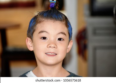 Bloomfield, N.J, U.S.A - March 1 2018 : Portrait Of A Young Boy Set Wacky Hair On Wacky Hair Day For School