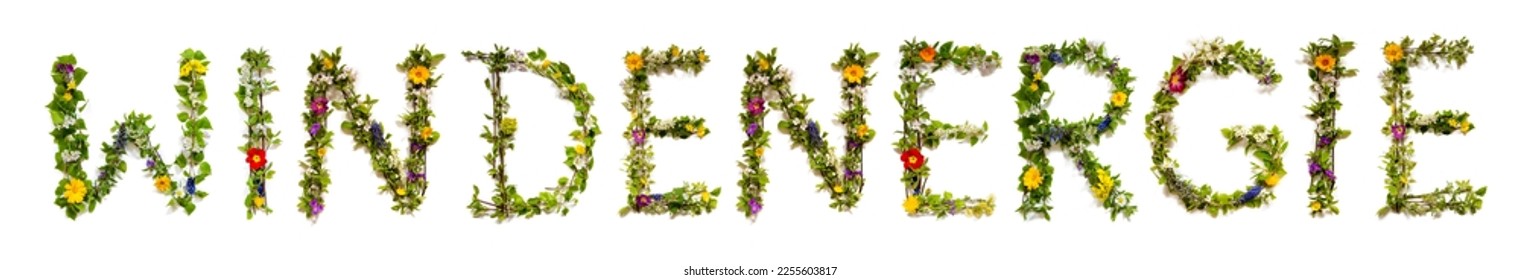 Blooming Flower Letters Building German Word Windenergie Means Wind Energy - Shutterstock ID 2255603817