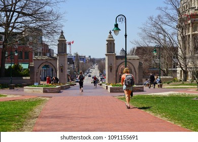 BLOOMINGTON, IN -11 APR 2018- View Of The Sample Gates At The Entrance Of The College Campus Of Indiana University Bloomington (IU), A Major Public Research University Located In The US Midwest.