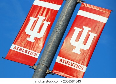 Bloomington, IN, USA May 14 Banners Hang From Lampposts Near The Football Stadium Of Indiana University In Bloomington