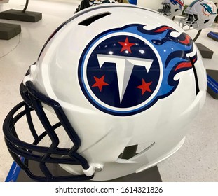 Bloomington, Minnesota/USA. January 8, 2018. A Helmet Of The Tennessee Titans On Display For The Super Bowl. The Titans Recently Advanced To The AFC Championship Game.