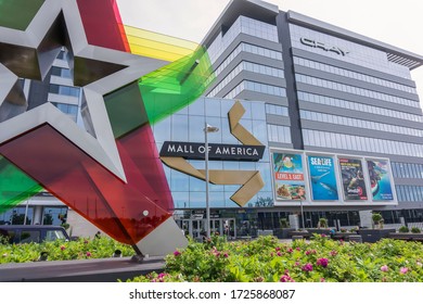 Bloomington, MN, USA, 2019-07-13: Entrance To Mall Of America Behind Glass Star