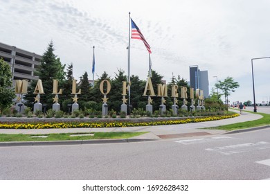 Bloomington, MN, USA, 2019-07-13: Mall Of America Logo With Road In Front