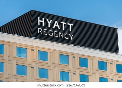 BLOOMINGTON, MN, USA - JUNE 13, 2022:Hyatt Regency Hotel Exterior And Trademark Logo