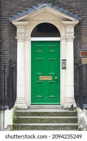 Bloomsbury Architecture In West End Of London, UK. Architecture Detail - Beautiful Green Georgian Front Door.