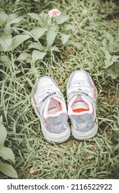 BLORA, INDONESIA – September 27, 2021: A Pair Of STENEN Casual Shoes, Worn Every Day For School Purposes. Selective Focus