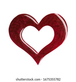 Blot Of Dark Red Nail Polish Shaped Heart Isolated On White Background. Photo. Top View