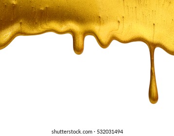 Blot of golden nail polish isolated on white background