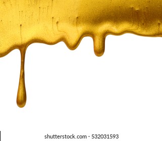 Blot of golden nail polish isolated on white background