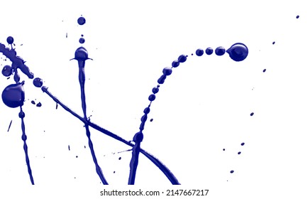 Blots of blue paint on a white background. Close-up