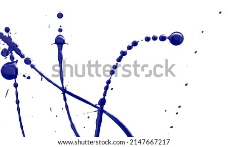 Blots of blue paint on a white background. Close-up