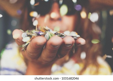 Blowing Confetti Closeup