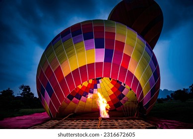 blowing up hot air balloon