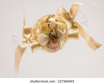 Blown Glass Ball Filled With Seashell, Candy Shape