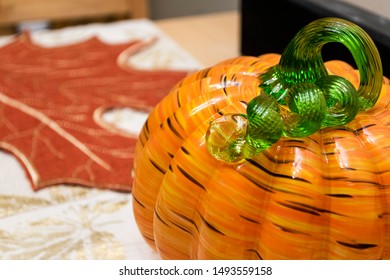 Blown Glass Pumpkin Fall Decoration Close Up