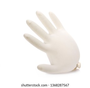 Blown Up Latex Surgical Glove Isolated On White Background