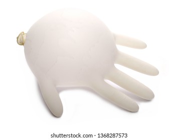 Blown Up Latex Surgical Glove Isolated On White Background