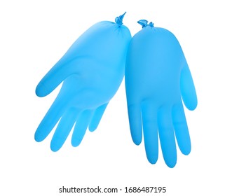 Blown Up Latex Surgical Glove Isolated On White Background