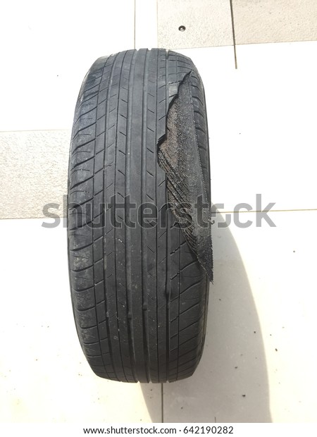 The blown out\
tyre.