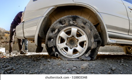 blowout during drive on the road - Shutterstock ID 518803348