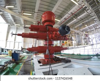 Blowout Preventer (BOP) is secured on steel structure of the jack up rig.  - Shutterstock ID 1137426548