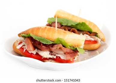 BLT Chicken Sub Sandwich Over White Background