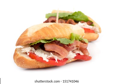 BLT Chicken Sub Sandwich Over White Background