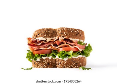 BLT sandwich with bacon,lettuce and tomato isolated on white background