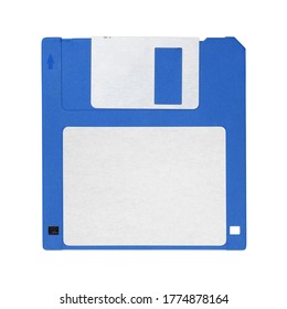 Blue 3.5-inch floppy disk or diskette isolated on white background