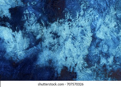 Blue Abstract Painting Surface Macro Closeup