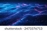 Blue abstract technology data wavy lines in holographic style