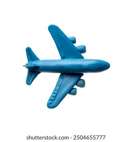 Blue Airplane molded from plasticine modeling clay isolated on white background, kids toy, kids fun concept, flying toy, Aviation, Travel concept, Tourism - Powered by Shutterstock