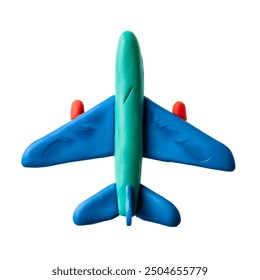 Blue Airplane molded from plasticine modeling clay isolated on white background, kids toy, kids fun concept, flying toy, Aviation, Travel concept, Tourism - Powered by Shutterstock