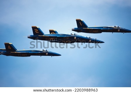 Blue Angels flying in sequence close up shot