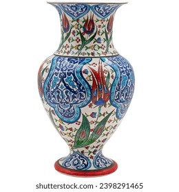Blue Antique Vase Piece Iznik Piee Dynasty Chinaware Porcelain Theme Decoration Chinoiserie Decor Decorative Blue Flower Vases Cutout Isolated on White Background
