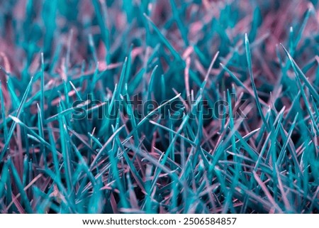 Blue artificial grass background, simple backdrop for presentation,  screensaver, wallpaper. Design for postcard, poster, banner, cover, website, publication. Alien plant. Fantasy magical concept 
