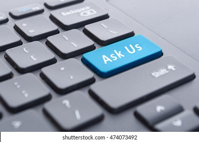 Blue Ask Us Button On Keyboard As Question Response Concept