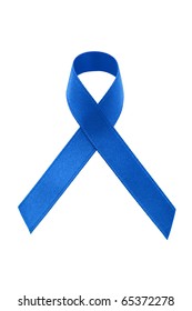 A Blue Awareness Ribbon On White Background