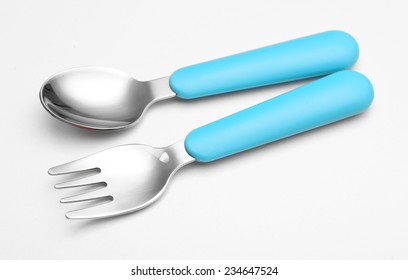 Blue Baby Cutlery Isolated On White