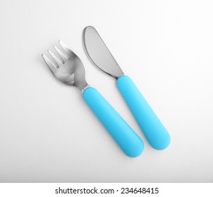 Blue Baby Cutlery Isolated On White