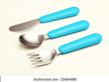 Blue Baby Cutlery Isolated On White