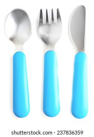 Blue Baby Cutlery Isolated On White