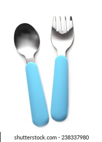 Blue Baby Cutlery Isolated On White